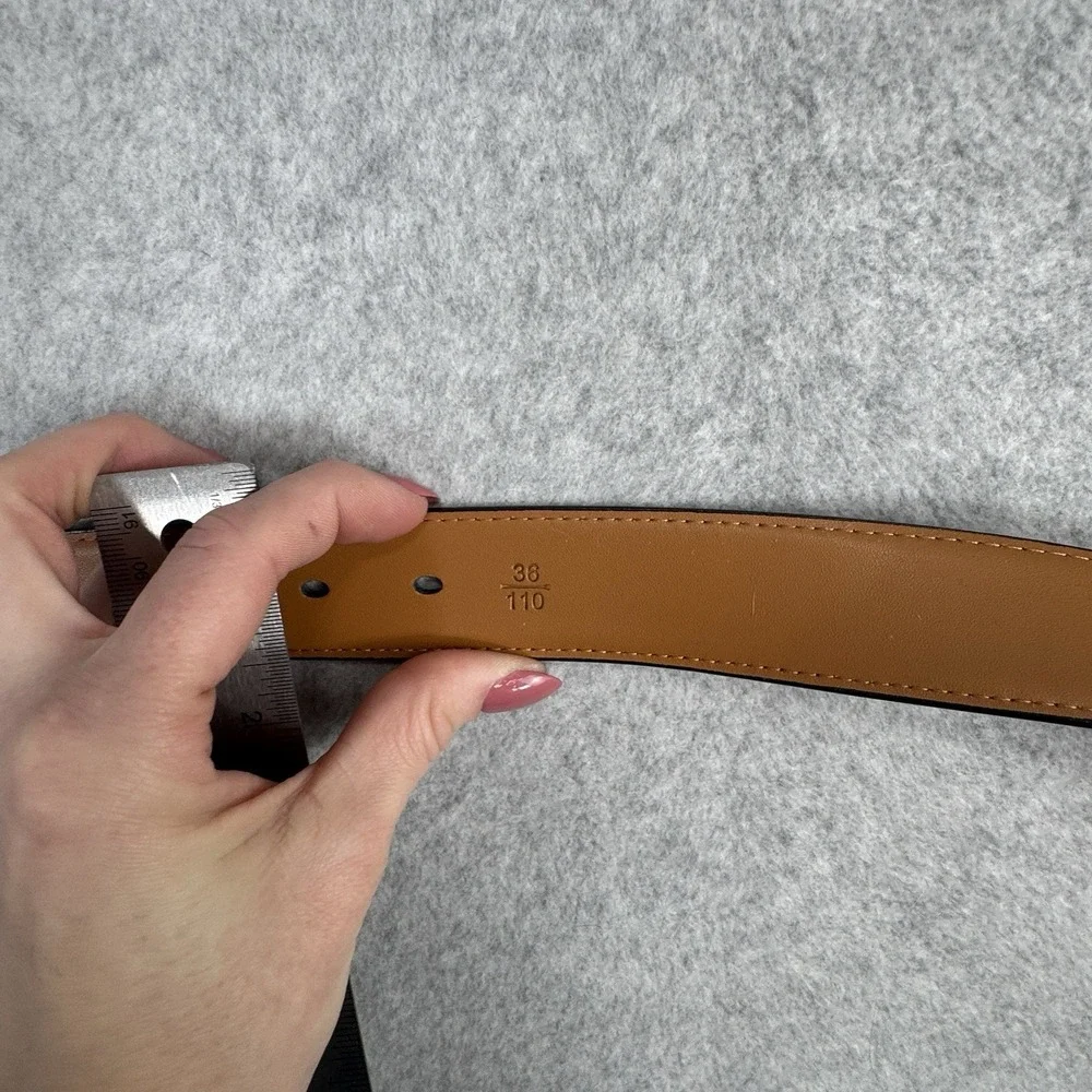 Kemisant Men's Black Leather Belt Size 36 110cm‎ Matte Buckle Minimalist Dress